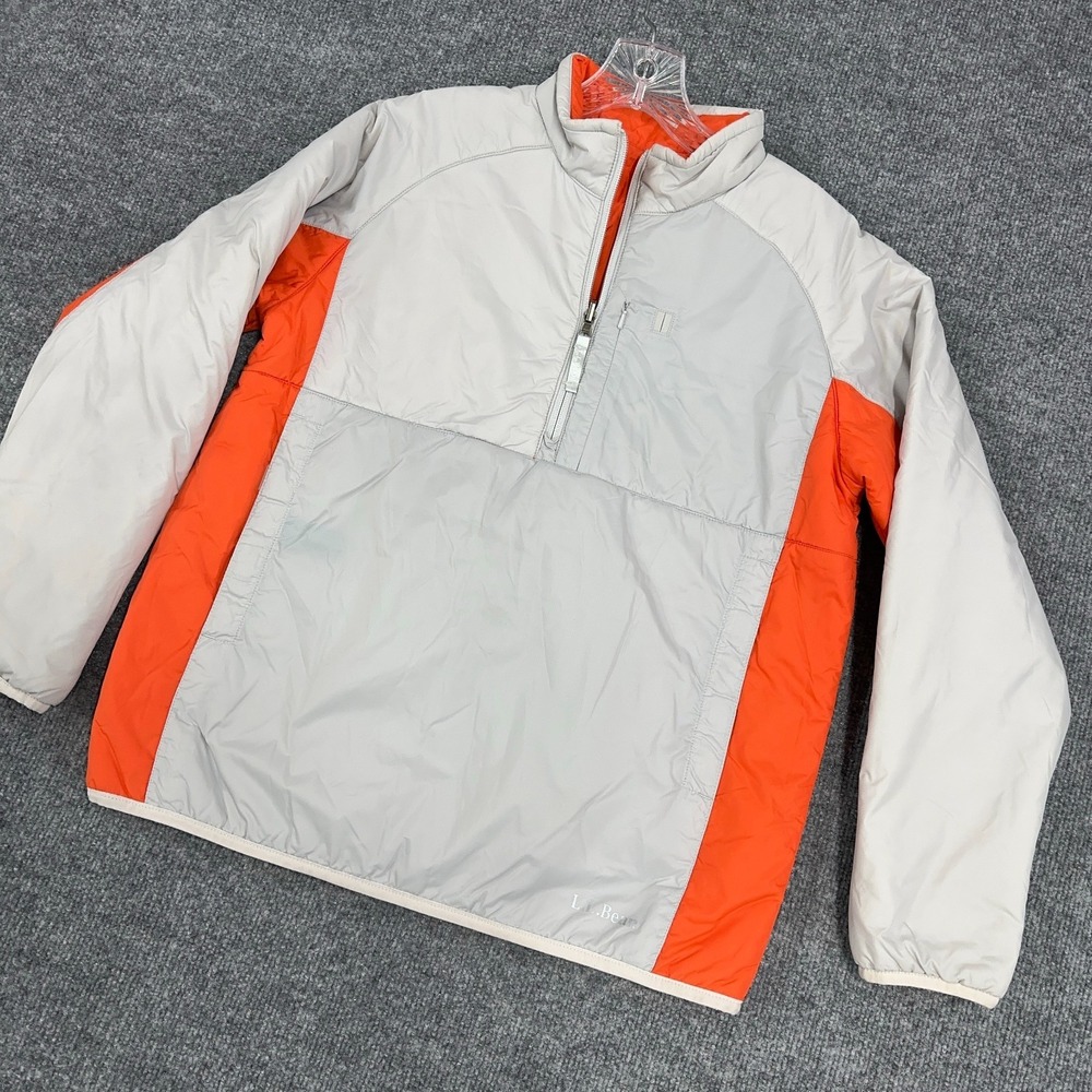 LL Bean Kids L Large 14/16 Orange & Grey Reversible Puffer Jacket 1/2 Half Zip